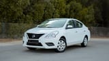 Used 2022 Nissan Sunny SV in White – Left Front Diagonal (45°) View for Sale at First Choice Cars Dubai Sharjah