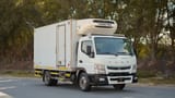 Used 2020 Mitsubishi Canter Chiller Box White – Right Front Diagonal (45°) View at First Choice Cars Sharjah