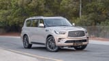 Used 2023 Infiniti QX80 Luxury Gold – Right Front Diagonal (45°) View at First Choice Cars Sharjah
