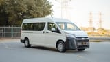 Used 2021 Toyota Hiace GL High Roof White – Right Front Diagonal (45°) View at First Choice Cars Sharjah