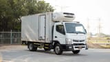 Used 2020 Mitsubishi Canter Chiller Box in White – Right Front Diagonal (45°) View for Sale at First Choice Cars Dubai Sharjah