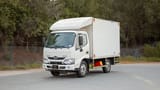 Used 2019 Hino 300 Dry Box in White – Left Front Diagonal (45°) View for Sale at First Choice Cars Dubai Sharjah