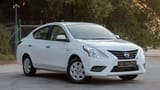 Used 2023 Nissan Sunny SV in White – Right Front Diagonal (45°) View for Sale at First Choice Cars Dubai Sharjah