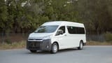 Used 2025 Toyota Hiace GLX High Roof in White – Left Front Diagonal (45°) View for Sale at First Choice Cars Dubai Sharjah