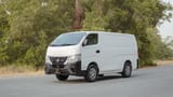 Used 2023 Nissan Urvan Standard Roof in White – Left Front Diagonal (45°) View for Sale at First Choice Cars Dubai Sharjah