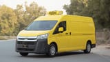 Used 2020 Toyota Hiace GLX High Roof in Yellow – Left Front Diagonal (45°) View for Sale at First Choice Cars Dubai Sharjah