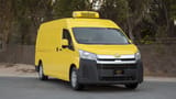 Used 2020 Toyota Hiace GLX High Roof in Yellow – Right Front Diagonal (45°) View for Sale at First Choice Cars Dubai Sharjah