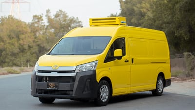Used 2020 Toyota Hiace GL High Roof Yellow – Left Front Diagonal (45°) View at First Choice Cars Sharjah
