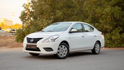 Used 2024 Nissan Sunny SV White – Left Front Diagonal (45°) View at First Choice Cars Sharjah