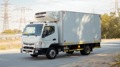 Used 2020 Mitsubishi Canter Chiller Box White – Left Front Diagonal (45°) View at First Choice Cars Sharjah