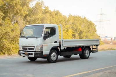 Used 2017 Mitsubishi Canter Cargo Body White – Left Front Diagonal (45°) View at First Choice Cars Sharjah