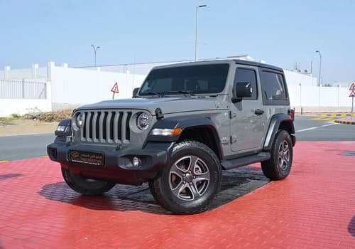 Used 2021 Jeep Wrangler Sport Grey – Left Front Diagonal (45°) View at First Choice Cars Sharjah