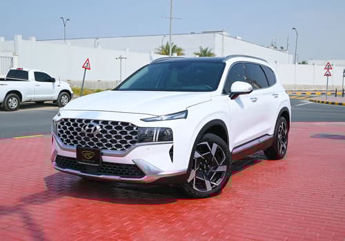 Used 2022 Hyundai Santa Fe GLS Premium White – Left Front Diagonal (45°) View at First Choice Cars Sharjah