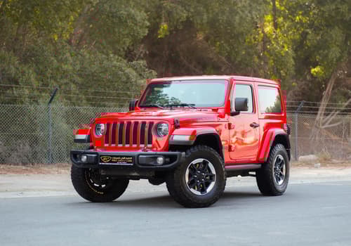 Used 2020 Jeep Wrangler Rubicon Red – Left Front Diagonal (45°) View at First Choice Cars Sharjah