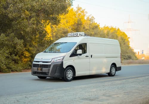 Used 2020 Toyota Hiace GL High Roof White – Left Front Diagonal (45°) View at First Choice Cars Sharjah