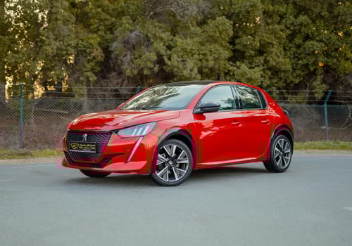 Used 2023 Peugeot 208 GT Red – Left Front Diagonal (45°) View at First Choice Cars Sharjah