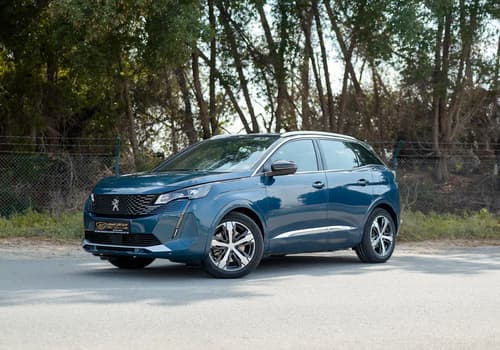 Used 2022 Peugeot 3008 Hybrid 4 GT in Blue – Left Front Diagonal (45°) View for Sale at First Choice Cars Dubai Sharjah
