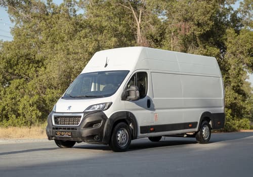 Used 2022 Peugeot Boxer L4H3 in White – Left Front Diagonal (45°) View for Sale at First Choice Cars Dubai Sharjah