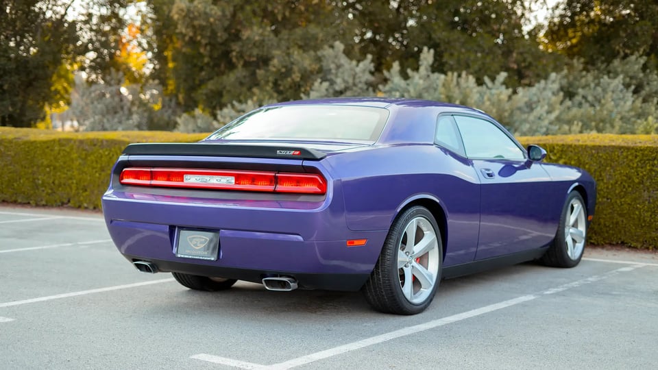 Used 2010 Dodge Challenger SRT8 Purple – Right Back Diagonal (45°) View at First Choice Cars Sharjah