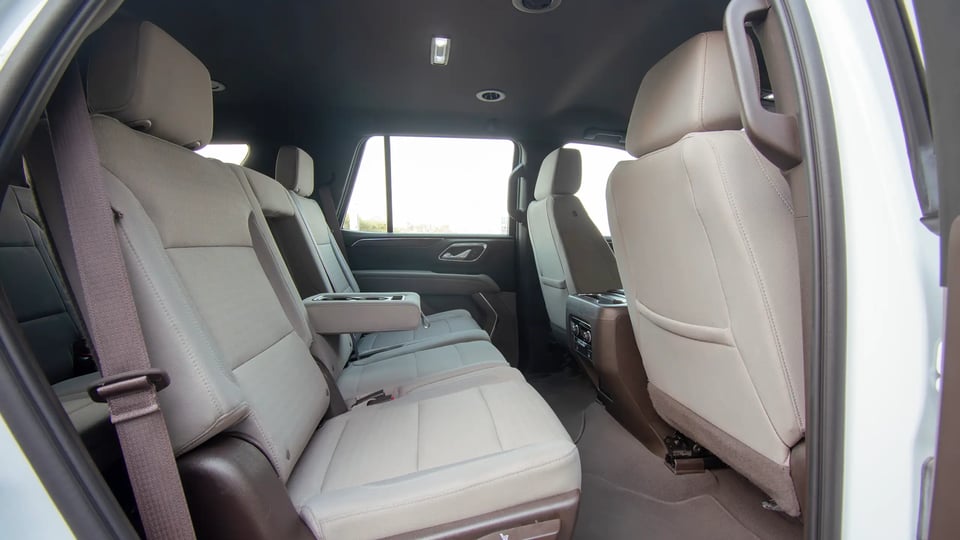 Used 2023 Chevrolet Tahoe LS in White – Rear Passenger Side Cabin View for Sale at First Choice Cars Dubai Sharjah