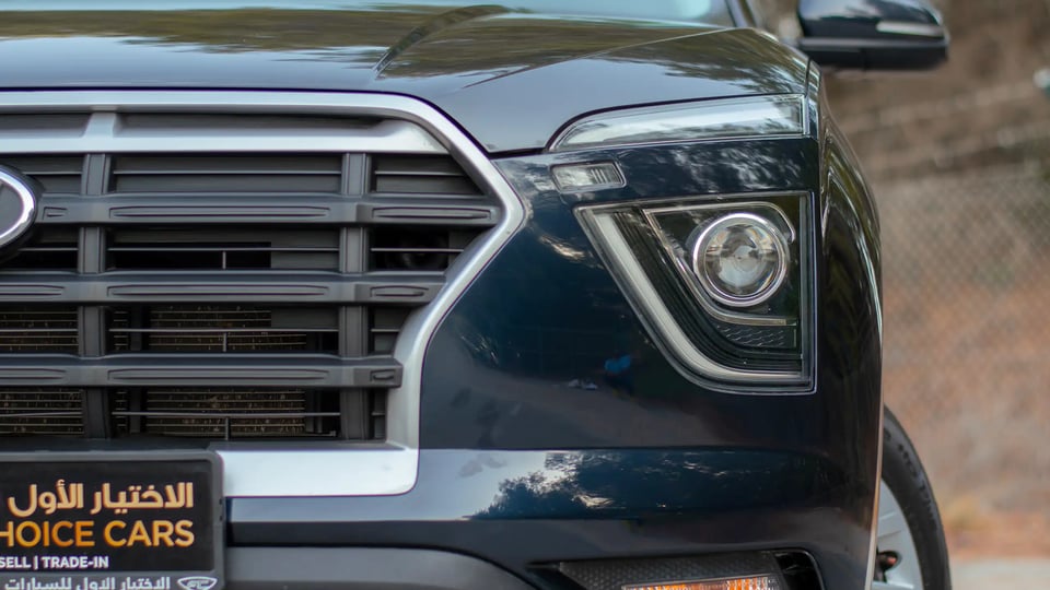 Used 2022 Hyundai Creta Smart in Blue – Headlight Close-up for Sale at First Choice Cars Dubai Sharjah