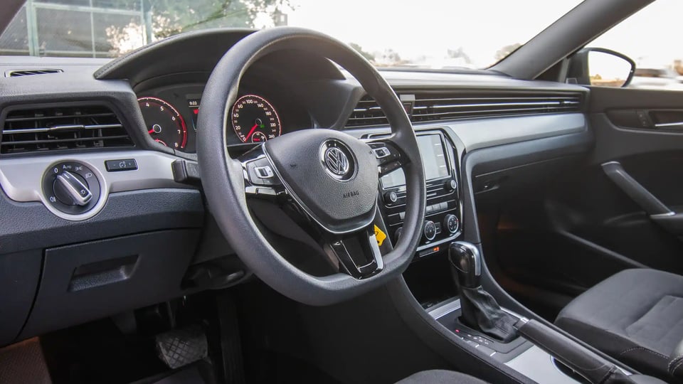 Used 2020 Volkswagen Passat Trendline in Black – Driver Side Dashboard & Steering View for Sale at First Choice Cars Dubai Sharjah