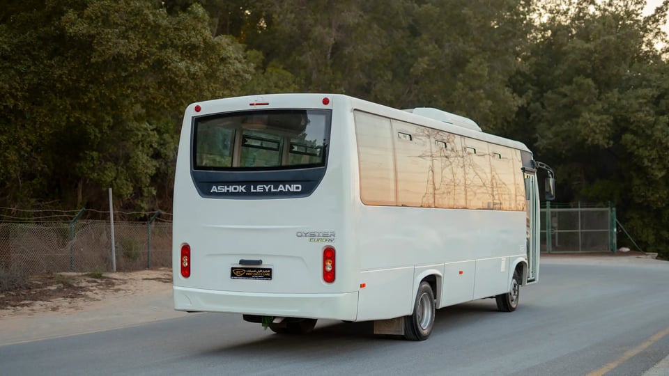 Used 2022 Ashok Leyland Oyster Bus in White – Right Back Diagonal (45°) View for Sale at First Choice Cars Dubai Sharjah