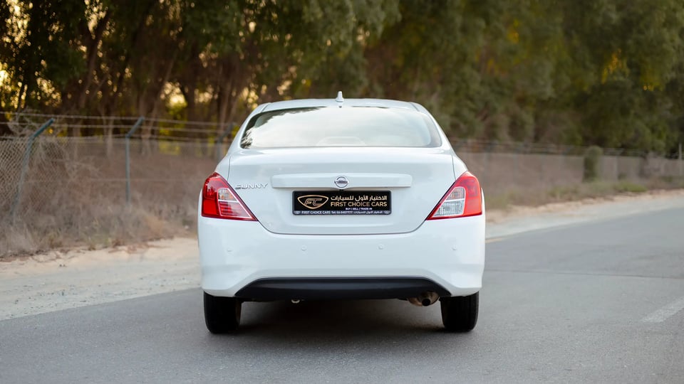 Used 2024 Nissan Sunny SV in White – Back/Rear View for Sale at First Choice Cars Dubai Sharjah