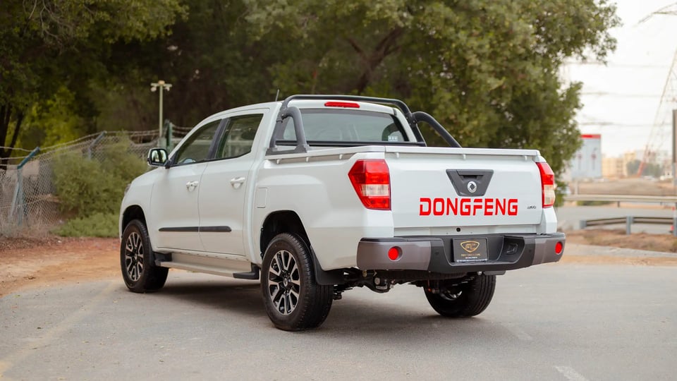 Used 2025 Dongfeng Rich 6 Double Cabin in White – Left Back Diagonal (45°) View for Sale at First Choice Cars Dubai Sharjah