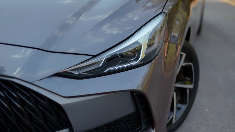 Used 2022 MG GT Luxury Grey – Headlight Close-up at First Choice Cars Sharjah