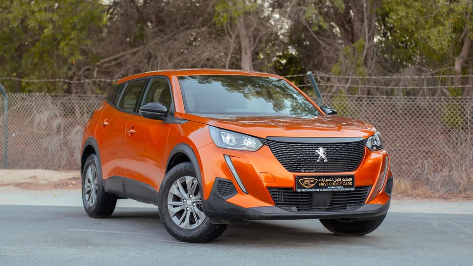 Used 2023 Peugeot 2008 Active in Orange – Right Front Diagonal (45°) View for Sale at First Choice Cars Dubai Sharjah