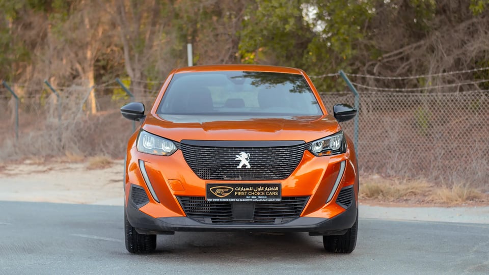 Used 2023 Peugeot 2008 Active in Orange – Front View for Sale at First Choice Cars Dubai Sharjah