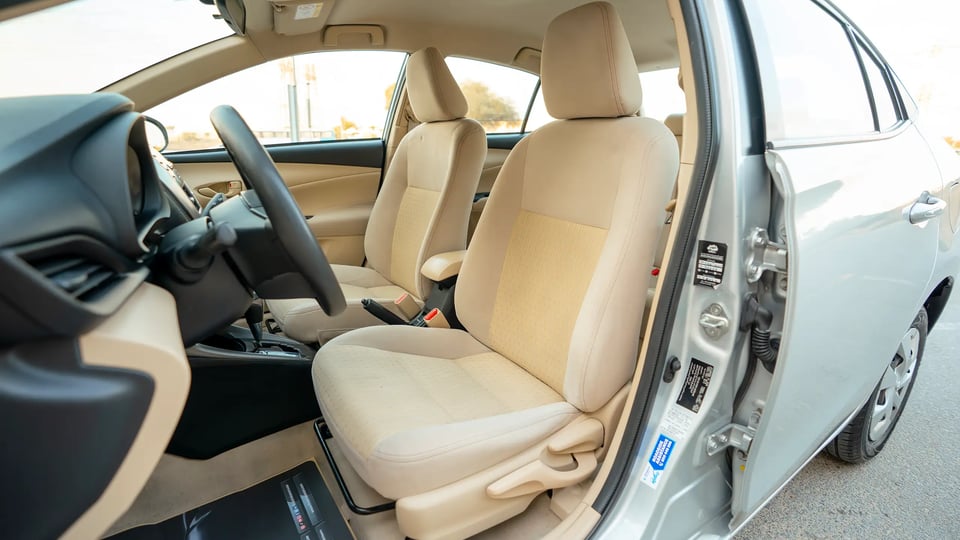 Used 2022 Toyota Yaris E in Silver – Front Driver Side Cabin View for Sale at First Choice Cars Dubai Sharjah
