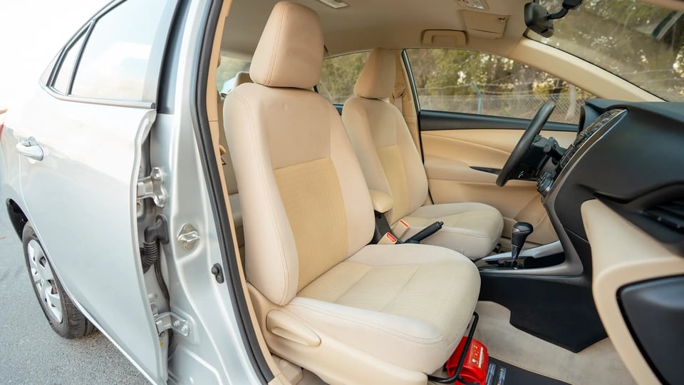 Used 2022 Toyota Yaris E in Silver – Front Passenger Side Cabin View for Sale at First Choice Cars Dubai Sharjah