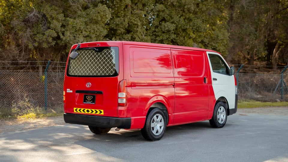 Used 2020 Toyota Hiace GL High Roof Red – Right Back Diagonal (45°) View at First Choice Cars Sharjah