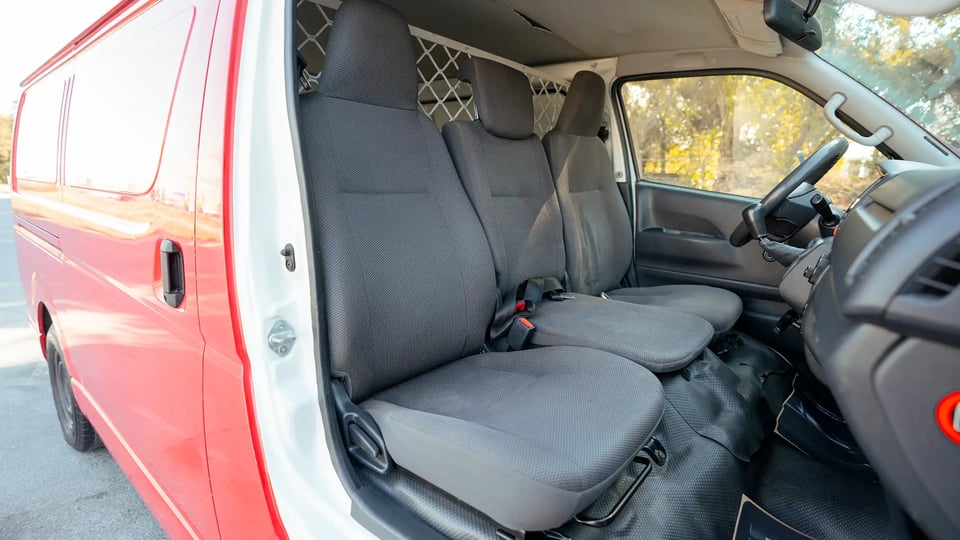 Used 2020 Toyota Hiace GL High Roof Red – Front Passenger Side Cabin View at First Choice Cars Sharjah