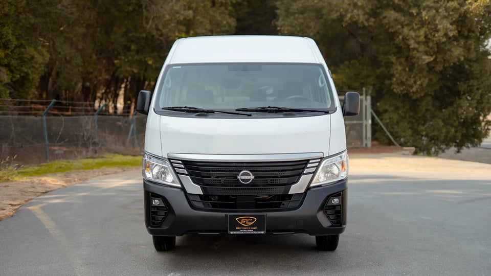 Used 2024 Nissan Urvan High Roof in White – Front View for Sale at First Choice Cars Dubai Sharjah