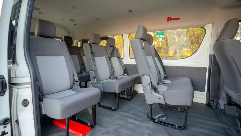 Used 2021 Toyota Hiace GL High Roof in White – Rear Passenger Side Cabin View for Sale at First Choice Cars Dubai Sharjah