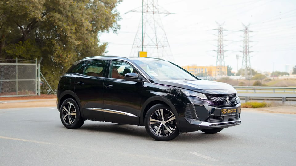 Used 2024 Peugeot 3008 GT in Black – Right Front Diagonal (45°) View for Sale at First Choice Cars Dubai Sharjah