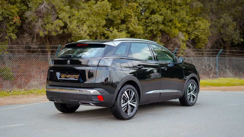 Used 2024 Peugeot 3008 GT in Black – Right Back Diagonal (45°) View for Sale at First Choice Cars Dubai Sharjah