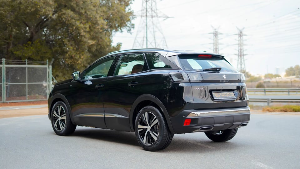 Used 2024 Peugeot 3008 GT in Black – Left Back Diagonal (45°) View for Sale at First Choice Cars Dubai Sharjah