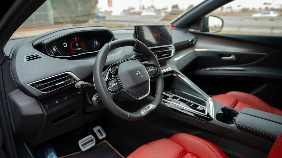 Used 2024 Peugeot 3008 GT in Black – Driver Side Dashboard & Steering View for Sale at First Choice Cars Dubai Sharjah