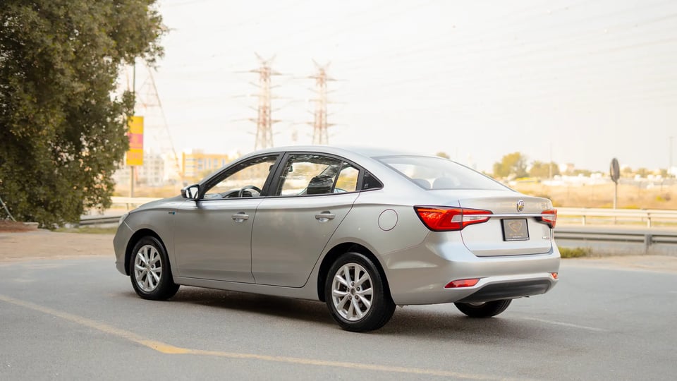 Used 2022 MG 5 Comfort in Silver – Left Back Diagonal (45°) View for Sale at First Choice Cars Dubai Sharjah