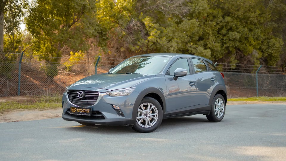 Used 2023 Mazda CX-3 GS in Blue – Left Front Diagonal (45°) View for Sale at First Choice Cars Dubai Sharjah