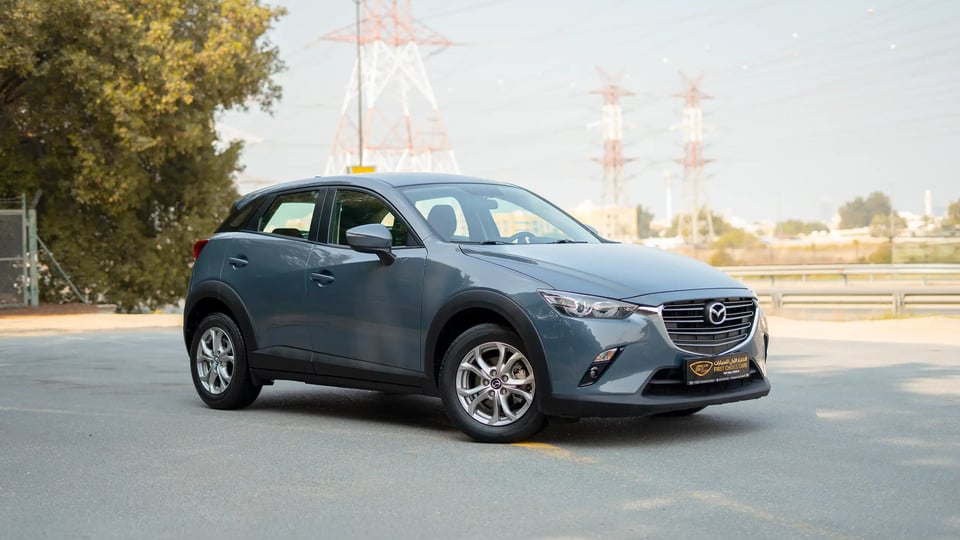 Used 2023 Mazda CX-3 GS in Blue – Right Front Diagonal (45°) View for Sale at First Choice Cars Dubai Sharjah