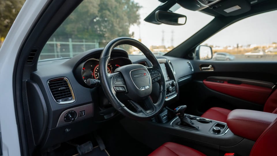 Used 2020 Dodge Durango R/T in White – Driver Side Dashboard & Steering View for Sale at First Choice Cars Dubai Sharjah