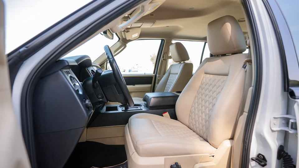 Used 2017 Ford Expedition XLT in White – Front Driver Side Cabin View for Sale at First Choice Cars Dubai Sharjah