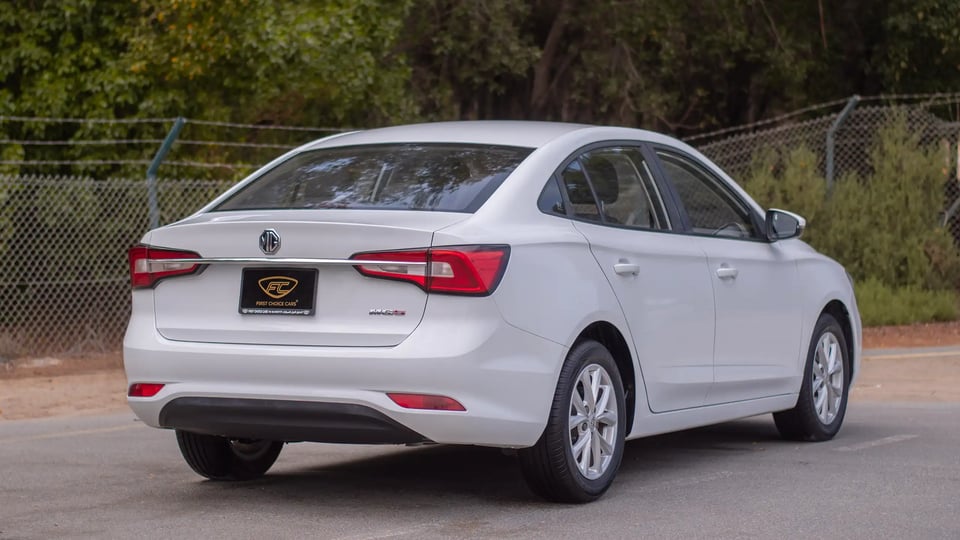 Used 2022 MG 5 Comfort in White – Right Back Diagonal (45°) View for Sale at First Choice Cars Dubai Sharjah