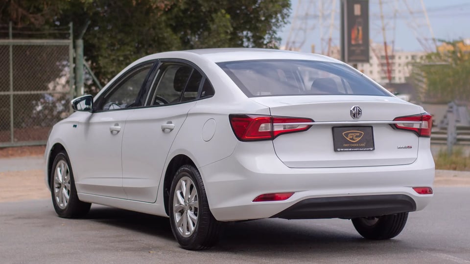 Used 2022 MG 5 Comfort in White – Left Back Diagonal (45°) View for Sale at First Choice Cars Dubai Sharjah