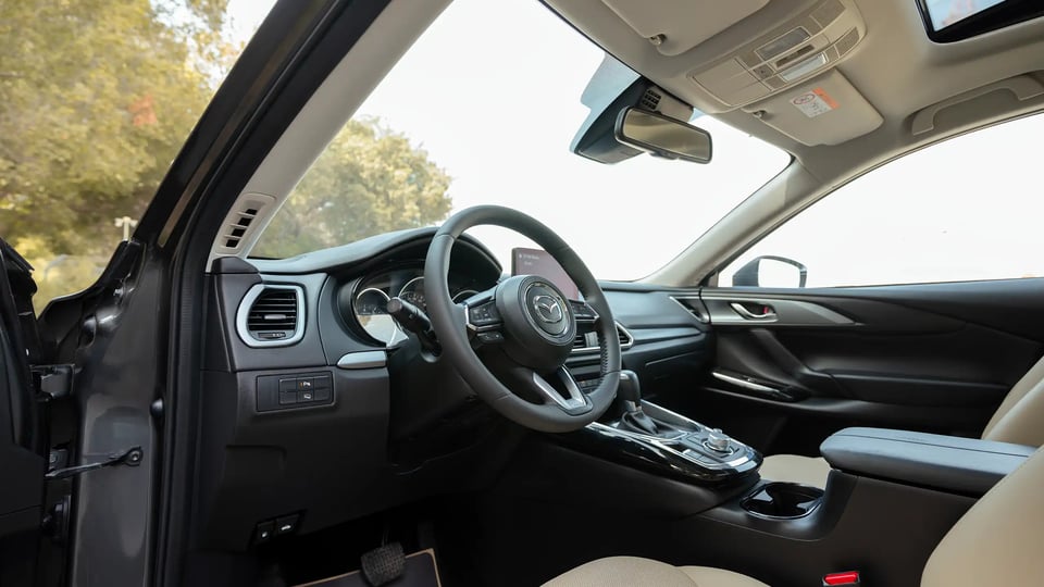 Used 2020 Mazda CX-9 GT in Grey – Driver Side Dashboard & Steering View for Sale at First Choice Cars Dubai Sharjah